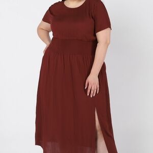 NWT Dex Smocked Waist Peasant midi dress Burgundy Kate Terracotta Size 3X New